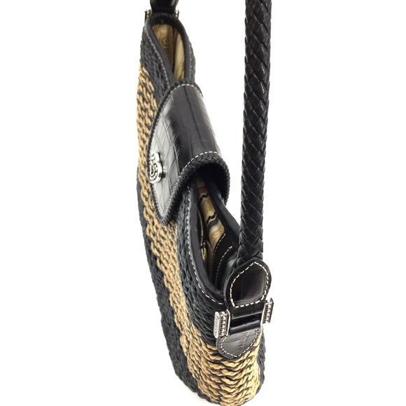 - SOLD - Brighton Black & Tan “Sydney” Straw & Leather Bag - Picture 7 of 8